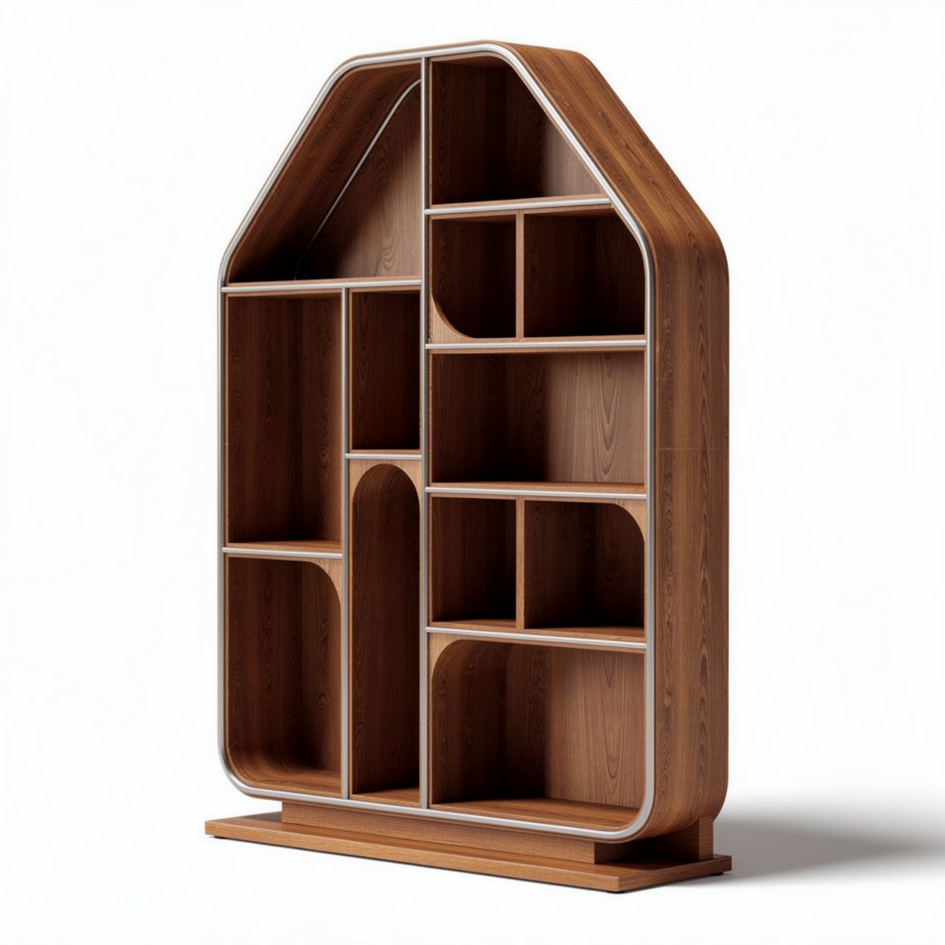 Houten boekenplank in huisvorm met open vakken 120 x 80 x 30cm