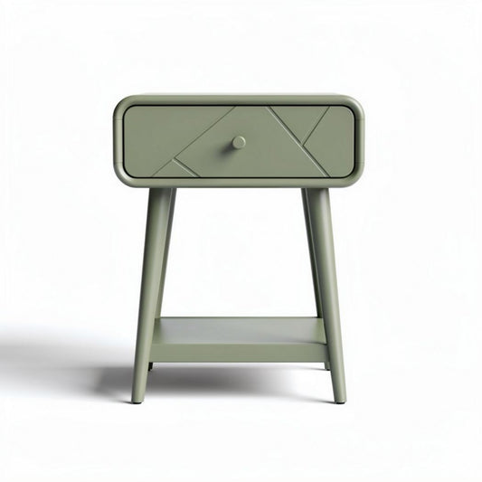 Nachtkastje van groen hout met lade en open planken 45 x 35 x 60cm