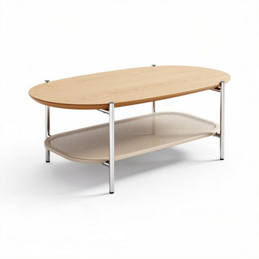 Bamboe salontafel met metalen onderstel en open planken 120 x 60 x 40cm