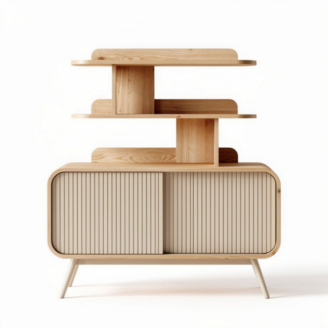 Houten kast met planken en deur in lichtbeige 120 x 40 x 90cm