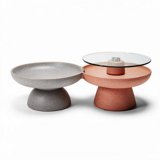 Salontafel van glas en kunststof in grijs en terracotta 50 x 50 x 40cm