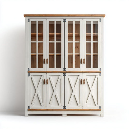 Houten vitrinekast met glazen deuren en vijf planken 80 x 40 x 160cm