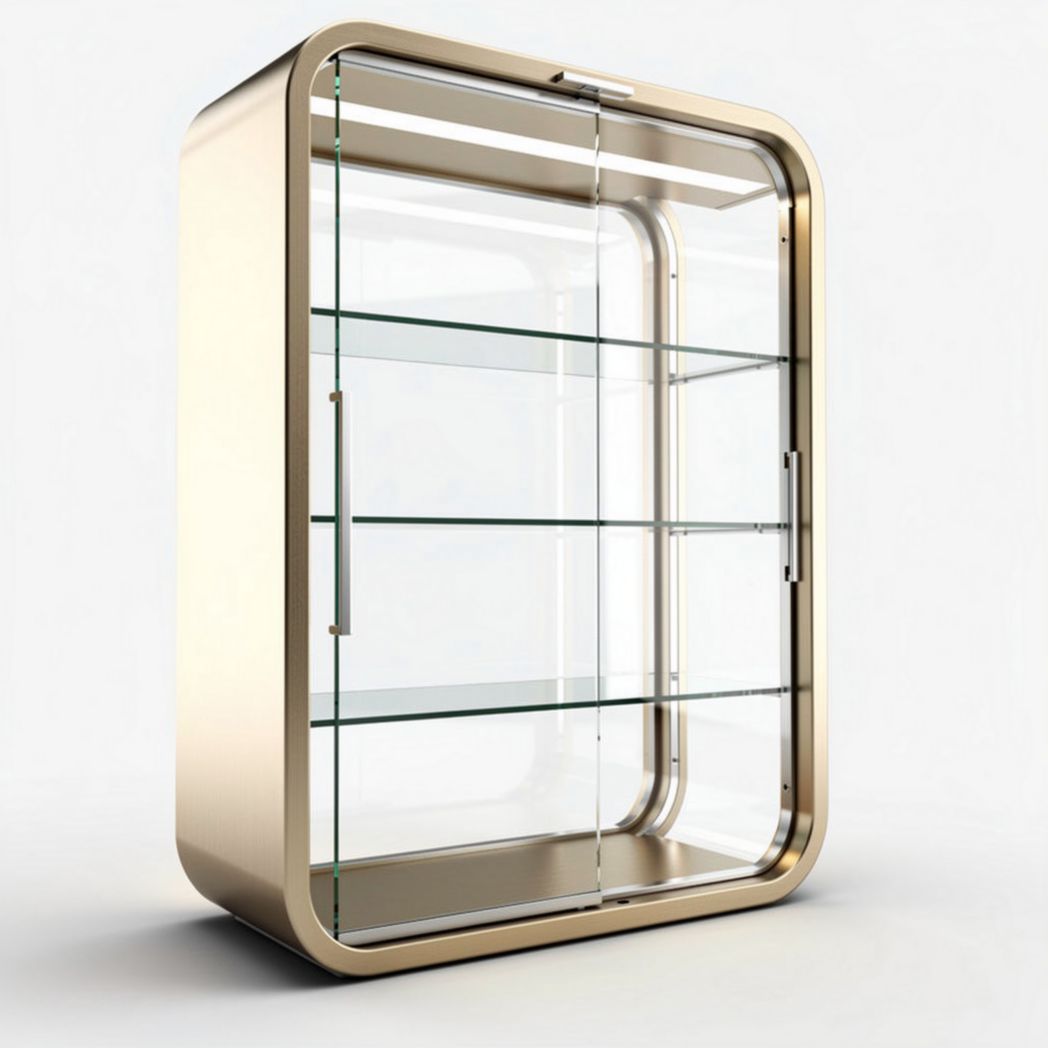 Glazen vitrine kast met gouden afwerking 80 x 40 x 120 cm