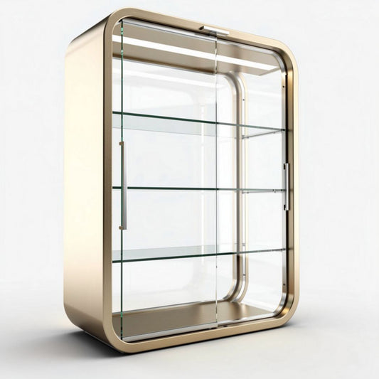 Glazen vitrine kast met gouden afwerking 80 x 40 x 120 cm