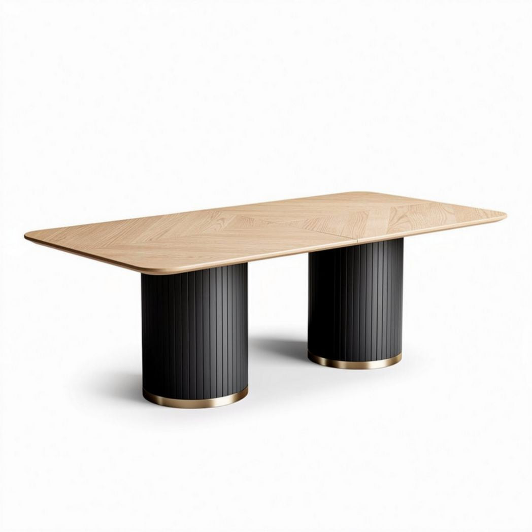 Eetkamertafel van hout en metaal met een afmeting van 200 x 100 x 75cm